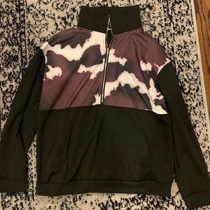 Cow print quarter zip crew neck sweat shirt